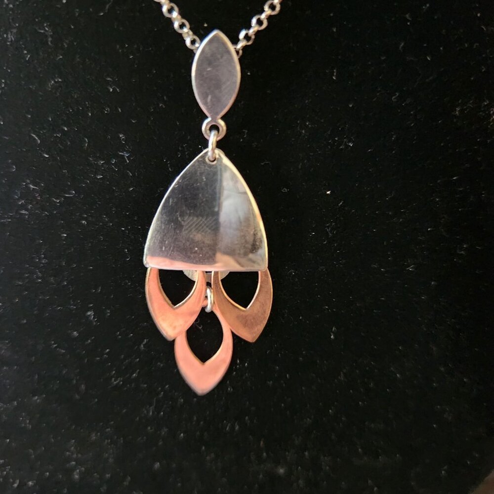 FREDERIC DUCLOS 925 Sterling Silver Copper Modernist Drop Pendant Necklace - Picture 8 of 9